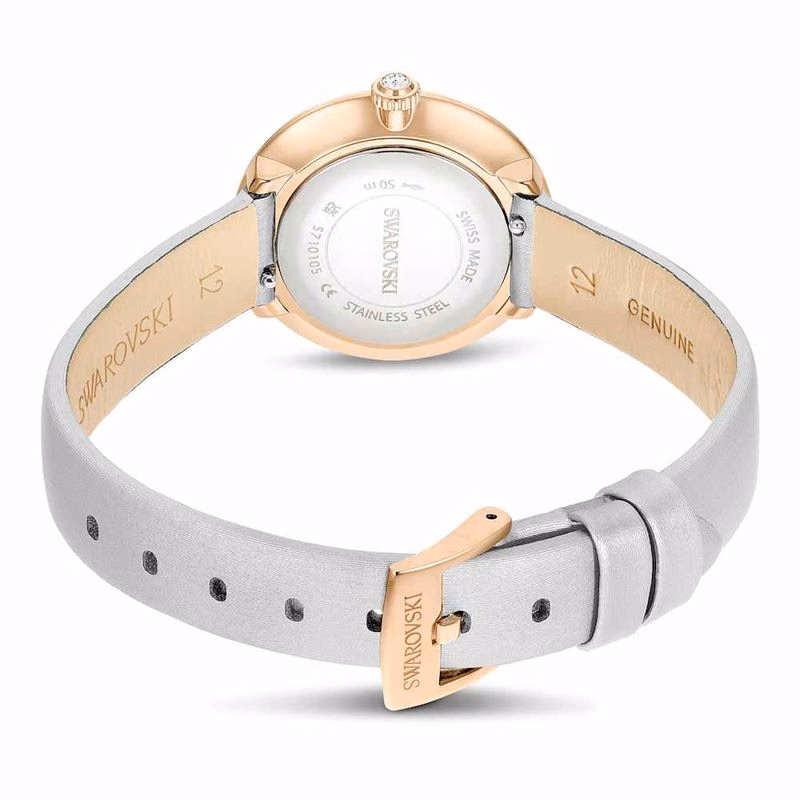 Matrix Tennisklocka, Tillverkad I Schweiz, LäDerarmband, Grå, RoséGuldtonad Finish