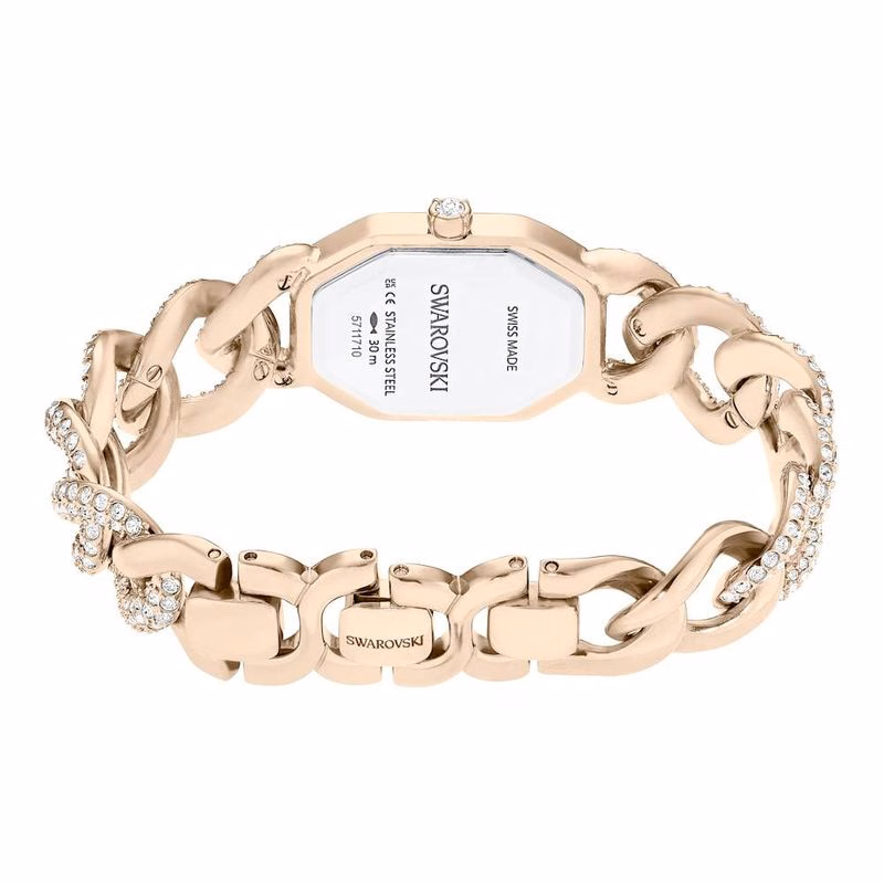 Dextera Kedjeklocka, Tillverkad I Schweiz, Kristallarmband, Vit, Champagneguldtonad Finish