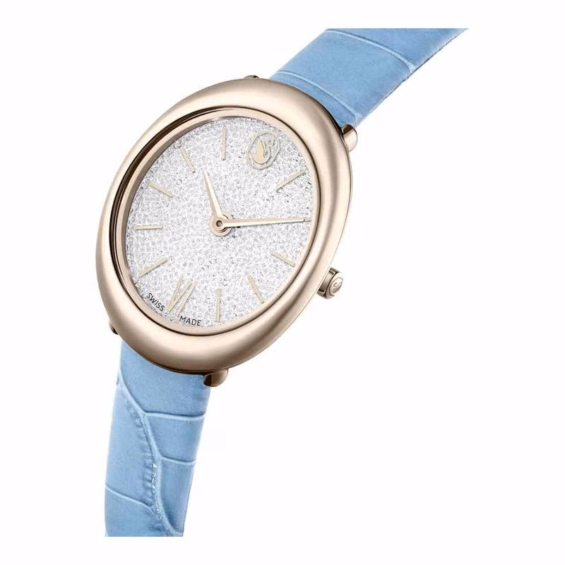 Imber-Klocka, Tillverkad I Schweiz, LäDerarmband, Blå, ChampagneguldfäRgad Finish
