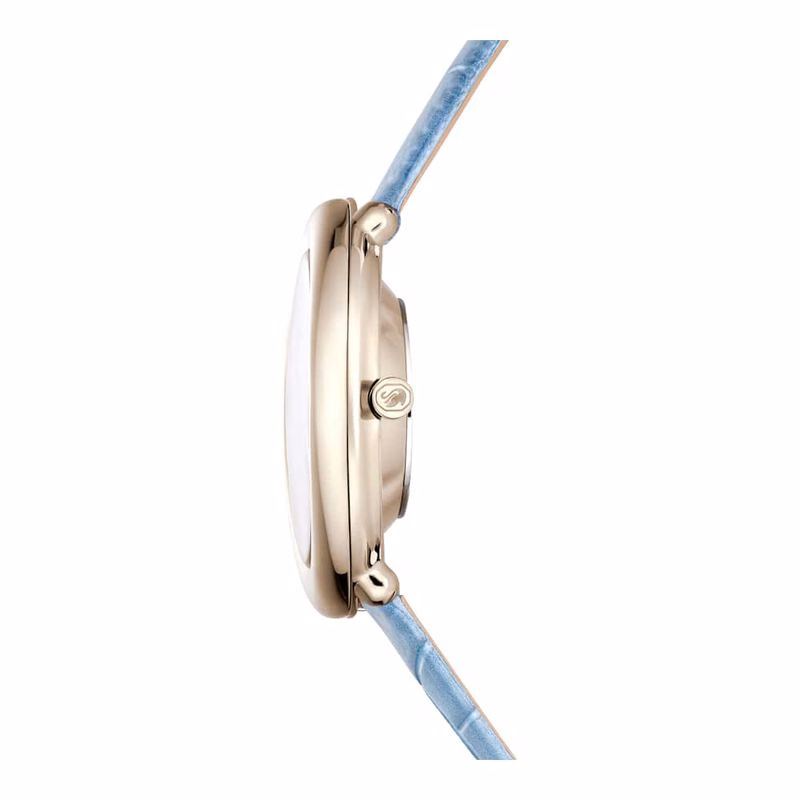 Imber-Klocka, Tillverkad I Schweiz, LäDerarmband, Blå, ChampagneguldfäRgad Finish