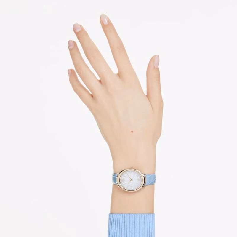 Imber-Klocka, Tillverkad I Schweiz, LäDerarmband, Blå, ChampagneguldfäRgad Finish