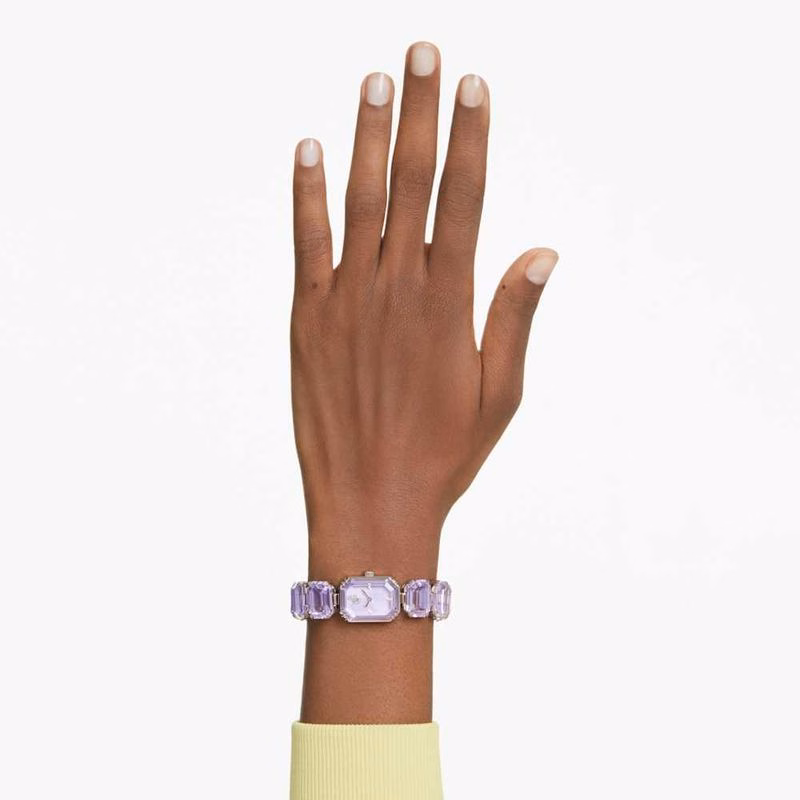 Klocka, åTtkantigt Slipat Armband, Lila, ChampagneguldfäRgad Finish