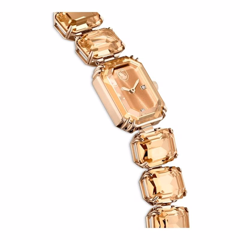 Klocka, åTtkantigt Slipat Armband, Brun, ChampagneguldfäRgad Finish