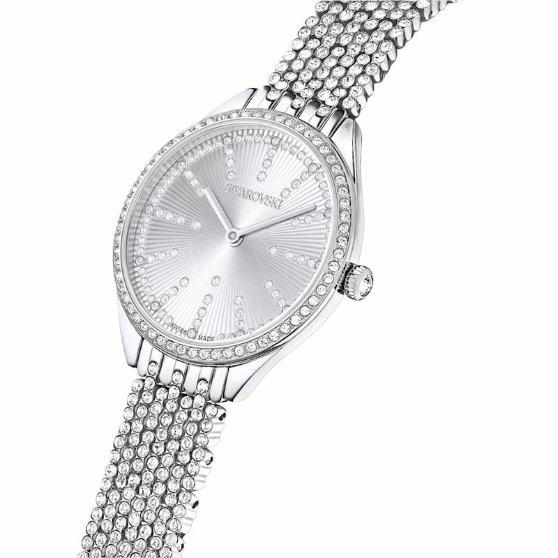 Attract-Klocka, Tillverkad I Schweiz, PavéBelagd, Metallarmband, SilverfäRgad, Rostfritt StåL