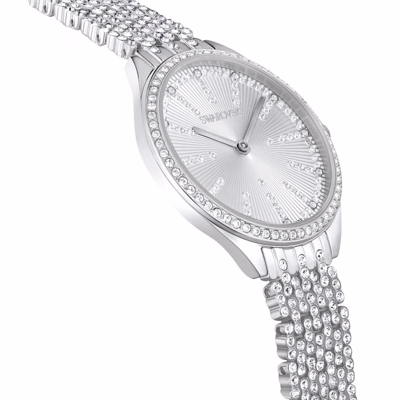 Attract-Klocka, Tillverkad I Schweiz, PavéBelagd, Metallarmband, SilverfäRgad, Rostfritt StåL